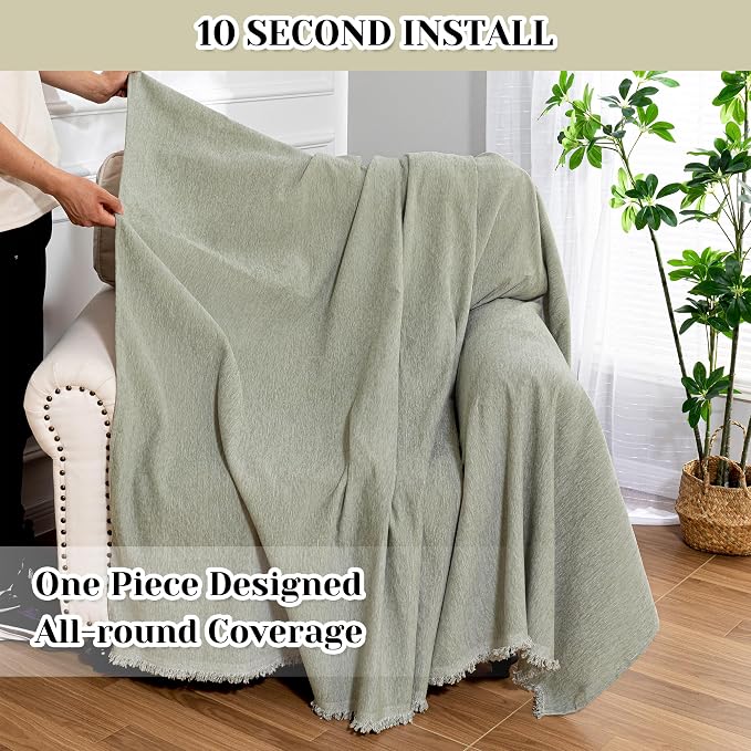 MEETSKY Green Sofa Covers Armchair Single Couch Cover for Dogs Throw Couch Cover with Tassel Chair Recliner Futon Cover Washable 1 Cushion Couch Chenille Couch Protector, 71"x 91" - Image 3