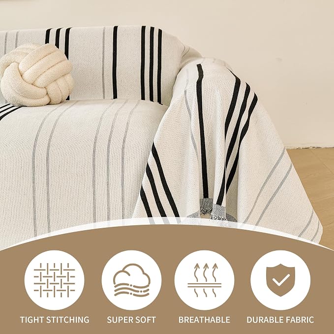 VANJOROY Couch Sofa Cover for 3 Cushion Sectional Sofa L-Shape -Washable Chenille Couch Cover for Dogs Pets, Boho Couch Cover Protector Soft Sofa Slipcovers with Tassel,91"x 134" - Image 2