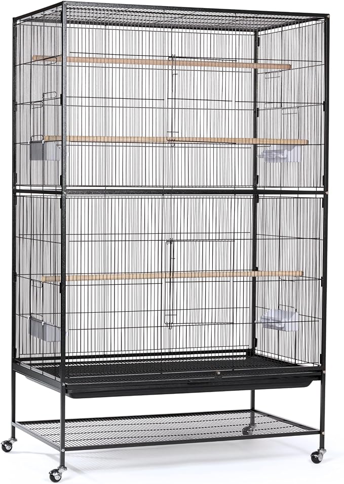 Prevue Hendryx Pet Products Wrought Iron Flight Cage - Big Rolling Bird Cage for Parakeets, Cockatiels, Conures, Lovebirds, Canaries, Finches, Parrotlets, & Caiques, 5 Ft - X-Large, Hammertone Black by PrevuePetProducts