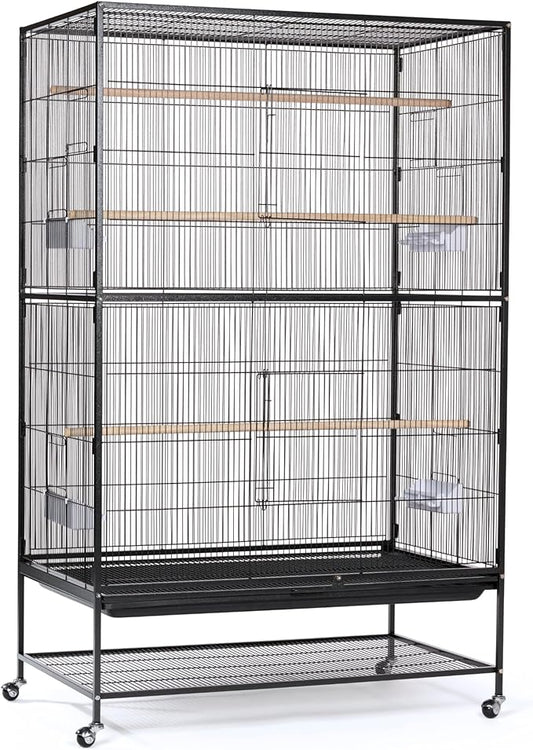 Prevue Hendryx Pet Products Wrought Iron Flight Cage - Big Rolling Bird Cage for Parakeets, Cockatiels, Conures, Lovebirds, Canaries, Finches, Parrotlets, & Caiques, 5 Ft - X-Large, Hammertone Black by PrevuePetProducts