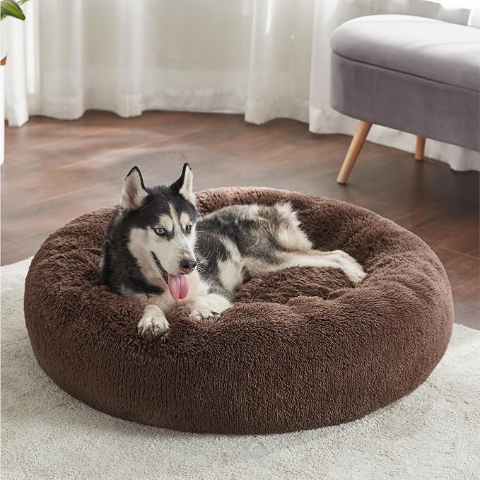 Bedsure Calming Dog Beds Large Sized Dog Donut Washable Pet Bed,36in Coffee | Fluffy Faux Fur Round Cuddler,with Removable Washable Cover,Anti-Slip Bottom,Anti-Anxiety,Deep Sleeping for Pets Up to 80 Lbs - Image 4