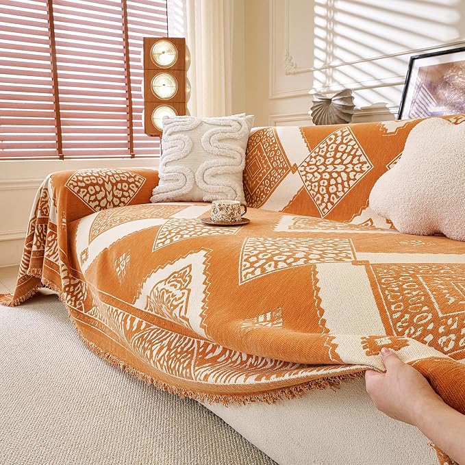 ROOMLIFE Couch Cover 3 Cushion Sofa, Washable Non Slip Furniture Sofa Protector Cover, Soft Chenille Sofa Slipcovers Sectional L Shape Dogs Couch Cover Throw Blanket with Tassels 71''X118'' - Image 6