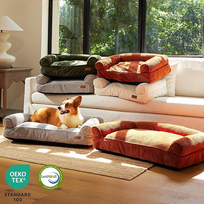 FUKUMARU Cute Dog Bed, Waterproof Corduroy Dogs Couch, 36in Orthopedic Pet Sofa for Medium to Large Dogs Dog, Warm Cotton Pet Bed with Washable Cover, Orange - Image 7