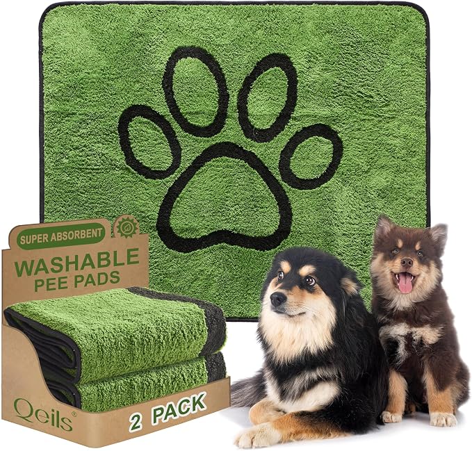 Qeils Reusable Dog Pee Pads, Washable Puppy Pads, Leak-Proof 36"x41" 2 Pack | Super Absorbent And Non-Slip Potty Training Pads, Soft Paw Print Plush Design, Ideal For Crates, Couch, Car Seats & Pet Beds by Qeils