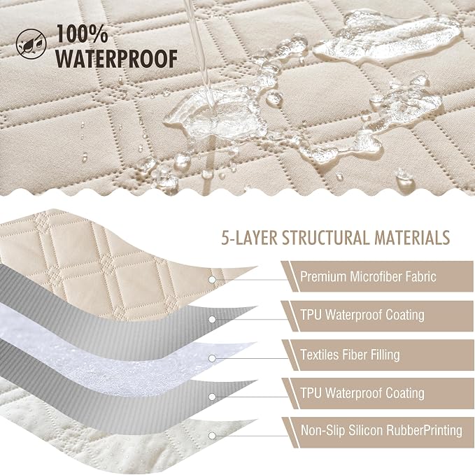 Genina Waterproof Couch Cover, Washable Anti-Slip 51 inch Loveseat Sofa Covers with 2 Cushions, Sectional Couch Covers for Pets Friendly, Sofa Slipcovers for Dogs Cats, (51inch/Beige) - Image 5