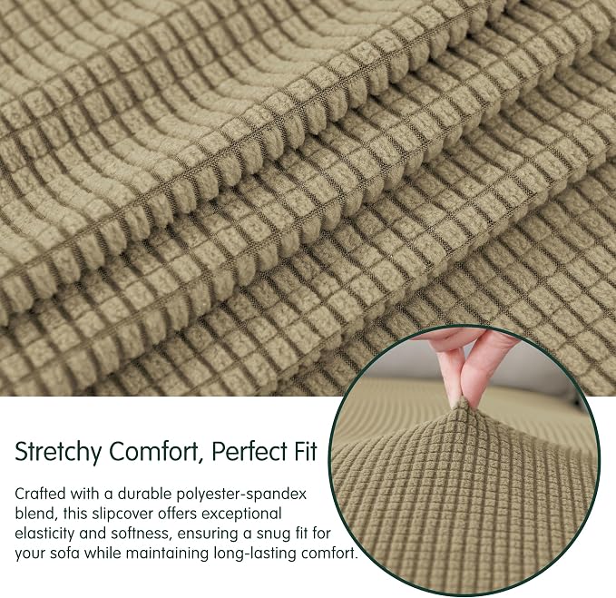 CHUN YI Stretch Sectional Couch Covers 1 Piece Chaise Lounge Slipcover L Shape Separate Cushion, Chaise Couch Cover for Both Left/Right Sectional Couch (Chaise Cover, Khaki) - Image 7