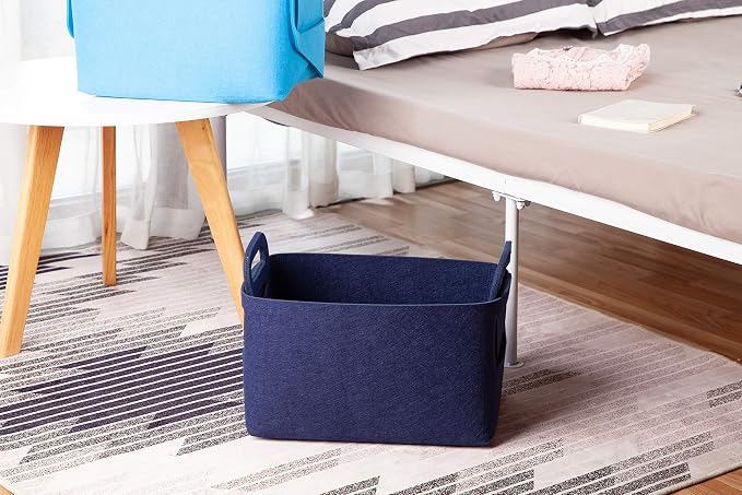 Minoisome Storage Basket Felt Storage Bin Collapsible& Convenient Box Organizer with Carry Handles for Office Bedroom Closet Babies Nursery Toys Laundry (Navy Blue, 13.8inch（L）×9.5inch（W）×8.3inch（H）) - Image 4