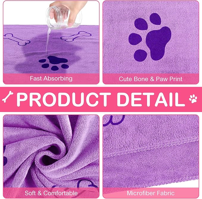 Chumia 8 Pcs Microfiber Dog Towels for Drying Dogs Cats 18 x 28 Inch Pet Towels Bulk for Medium Puppy Absorbent Fast Drying Paw Bath Bathing Supplies for Pets(Dog Paw and Bone,Sweet Color) - Image 3