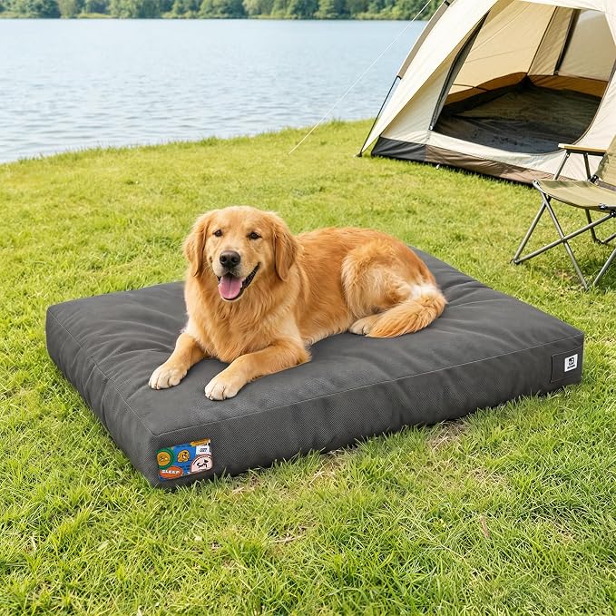 Sytopia 42 Inch Canvas Outdoor Dog Bed for Extra Large Dogs, Durable Dog Bed with Waterproof Machine Washable Removable Cover, Indoor Patio Pet Pad for Crate, Dark Grey by Sytopia