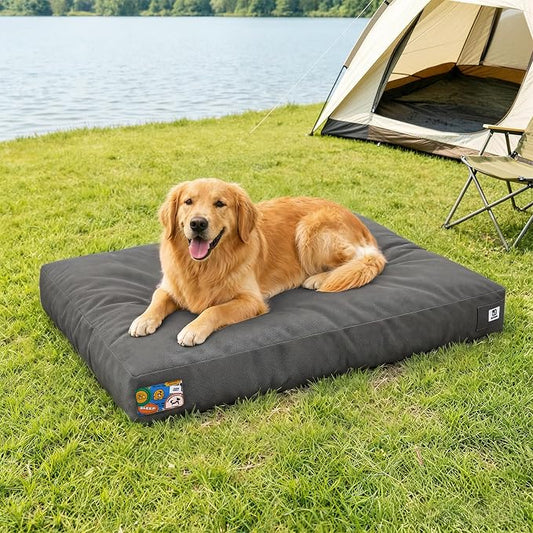 Sytopia 42 Inch Canvas Outdoor Dog Bed for Extra Large Dogs, Durable Dog Bed with Waterproof Machine Washable Removable Cover, Indoor Patio Pet Pad for Crate, Dark Grey by Sytopia