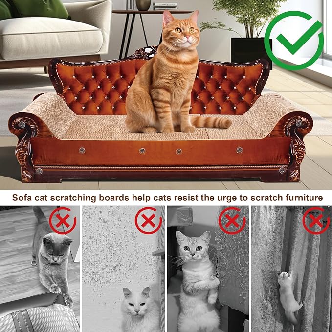 COOZMENT Sofa-Shaped Cat Scratching Couch & Lounge Bed - Thick Cardboard Cat Scratcher Pad (27.6" L x 12.4" W x 11.8" H) - Image 3