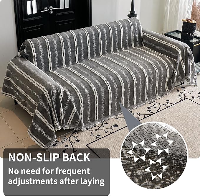 HAOMAIJIA Non Slip Couch Cover Sofa Covers for 3 Cushion Couch Washable sectional Couch Covers L Shaped for Dogs pet Furniture Protector Couch Cover Blanket for Living Room (TM-Grey, 91"x134") - Image 2