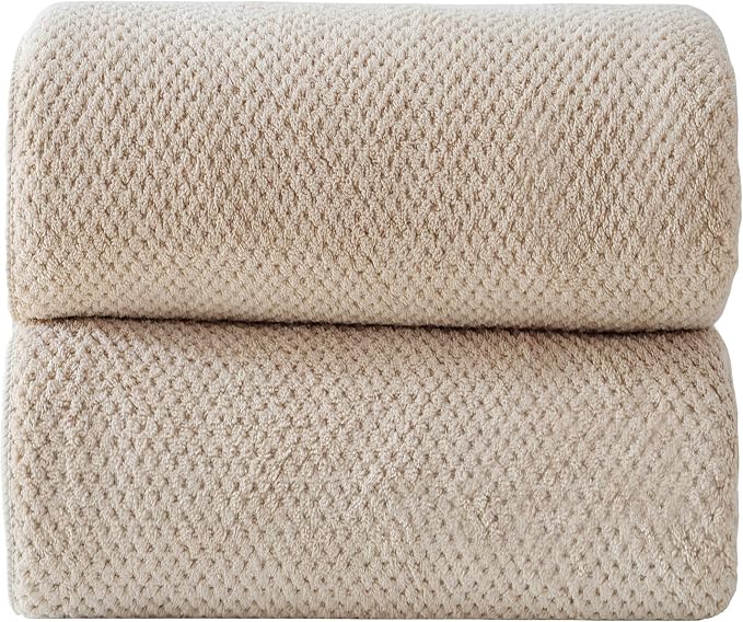40x80 Inches Bath Sheets Towels for Adults Oversized Bath Towels Extra Large Luxury Super Soft Absorbent Quick Dry Microfiber (Beige, 2PCS) by Akzpe