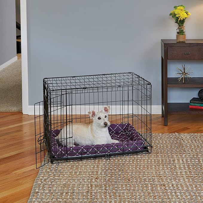 MidWest Homes for Pets 40230-PLD Quiet Time Couture Ashton Bolster Pet Bed, Intermediate Dog/30, Plum, Plum & White Diamond Pattern, 30-Inch - Image 2