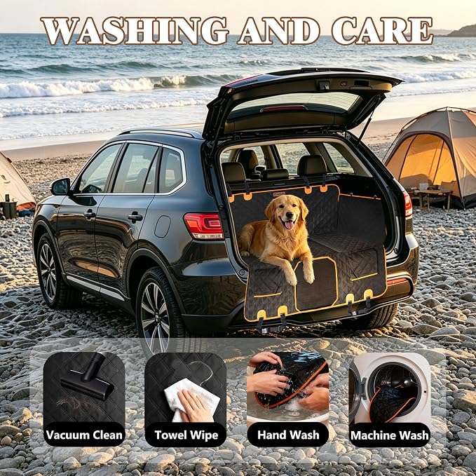 Hard Bottom Waterproof Dog Seat Cover Hammock for Full Size Truck | 900D Oxford bite-proof & waterproof. 35D sponge pad protects dog joints. Extra-wide hard bottom supports 600lbs. Mesh window - Image 6
