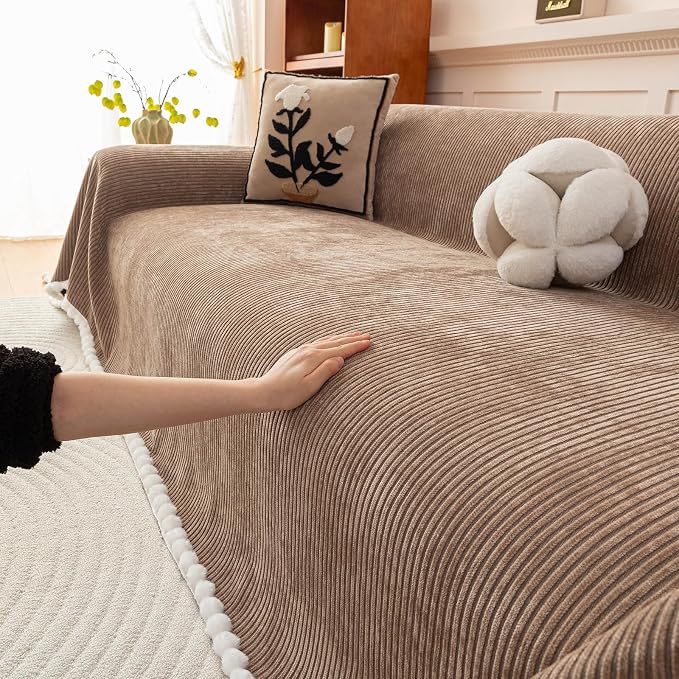 ROOMLIFE Boho Couch Covers for Sofa Washable for 3 Cushion Couch Chenille | Furniture Protector Sofa Couch Cover for Dogs, Soft Breathable Sofa Slipcover, Couch Throw Blankets with Tassels 71''X134'' - Image 6