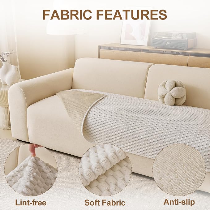 Waterproof Couch Covers for Dogs Washable, Pet sectional Sofa Cover | Non Slip Fuzzy Couch Slipcovers for 3 Cushion, Furniture Protector,Scratch Resistant Couch Covers for Sofa (Cream,35"x 83") - Image 2