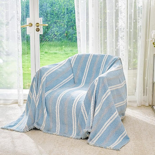 VANJOROY Couch Chair Cover, Armchair for 1 Cushion Couch, Washable Chenille Sofa Cover Protector Soft Sofa Slipcovers for Pets Dog with Tassel,71"x 91" Blue by CHOOSEVANJOROYENJOYAMORECOMFORTABLEFEELING