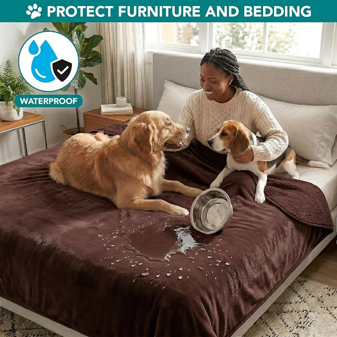 PetAmi Waterproof Dog Blanket for Extra Large Dogs, Pee Proof Pet Blanket for Bed Couch, Reversible Water Proof Blanket for Puppy Indoor Cat, Soft Dog Crate Cover Washable, Queen 90x90 Brown - Image 2