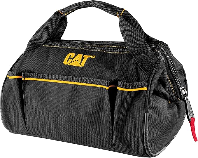 CAT 2 Piece 13-Inch and 16-Inch Wide Mouth Tool Bag, 18/3 Pockets for Tool Storage and Organization, Premium 1200D Water-Resistant Polyester Weave, Adjustable Shoulder Strap for 16-Inch Bag - 240160 - Image 2