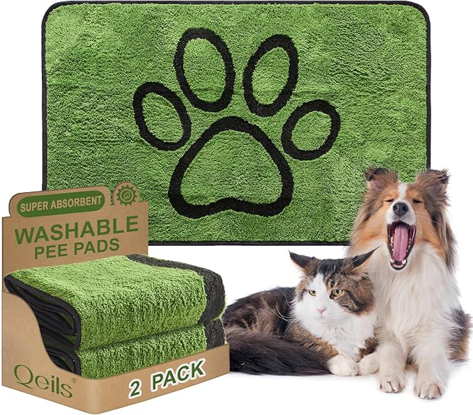 Qeils Reusable Dog Pee Pads, Washable Puppy Pads, Leak-Proof 30"x48" 2 Pack | Super Absorbent And Non-Slip Potty Training Pads, Soft Paw Print Plush Design, Ideal For Crates, Couch, Car Seats & Pet Beds by Qeils