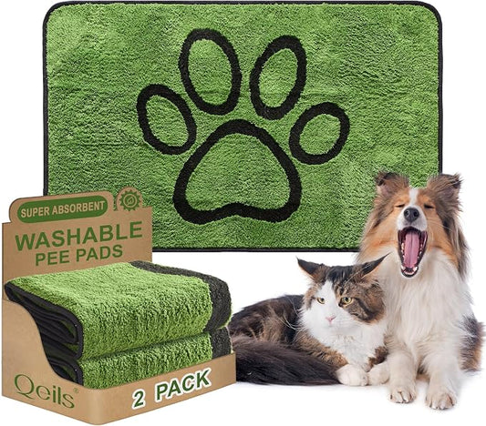 Qeils Reusable Dog Pee Pads, Washable Puppy Pads, Leak-Proof 30"x48" 2 Pack | Super Absorbent And Non-Slip Potty Training Pads, Soft Paw Print Plush Design, Ideal For Crates, Couch, Car Seats & Pet Beds by Qeils