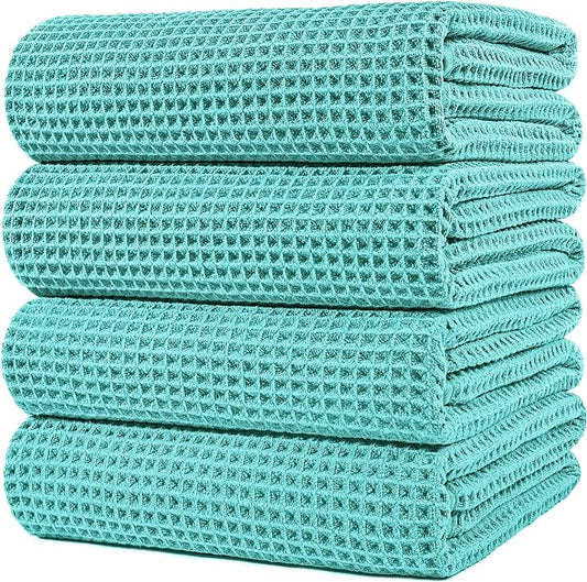 POLYTE 430 GSM Microfiber Oversize Quick Dry Lint Free Bath Towel, 60 x 30 in, 4 Pack (Waffle Weave) by Polyte