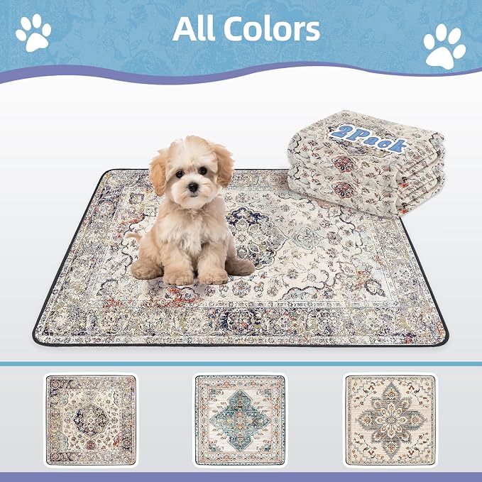 SCLOSE Washable Pee Pads for Dogs Large 2 Pack, 48" x 48" Reusable Puppy Pads Waterproof Dog Rugs, Super Absorbent, Leakproof, Dog Crate Pad, Playpen Mat, Whelping Pads, Vintage Medallion - Image 7