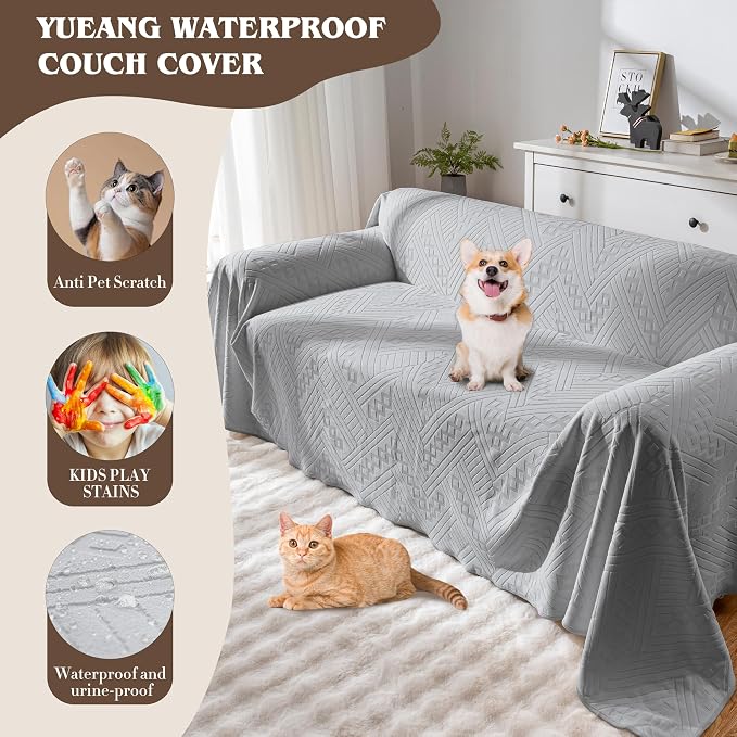 Waterproof Couch Cover, Reversible, Pet-Friendly, Washable and Anti-Slip Sofa Covers for Sofa Protection with 2 Cushions, Ideal Sofa Slipcovers for Dogs and Cats (71×102in/Light Grey) - Image 5