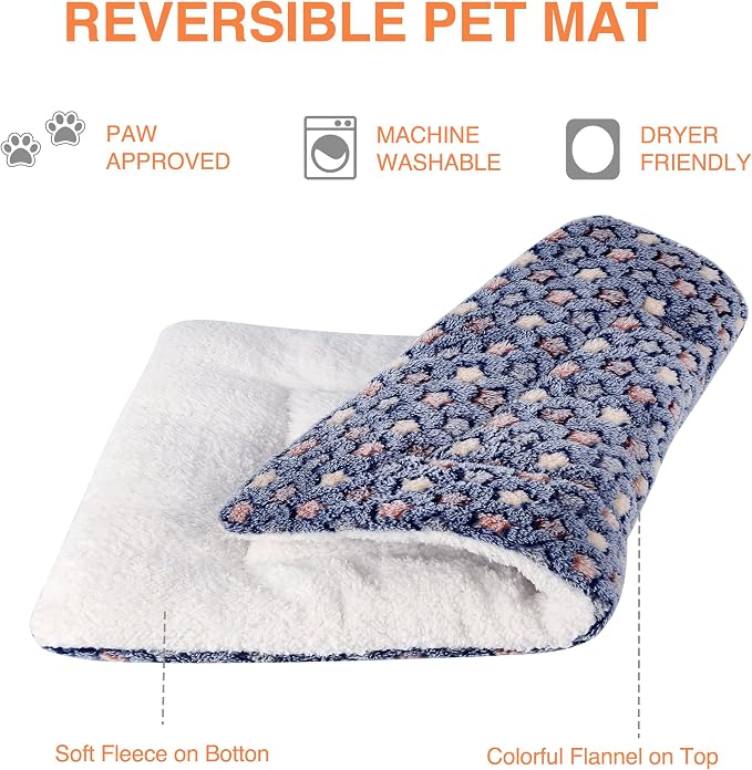 Mora Pets Cat Bed Ultra Soft Dog Crate Pad Star Print 14 x 17.5 inch Blue | Washable Crate Mat for Small Dogs and Indoor Cats, Reversible Fleece Dog Kennel Pad, Flat Pet Bed, Cat Carrier Mat - Image 3