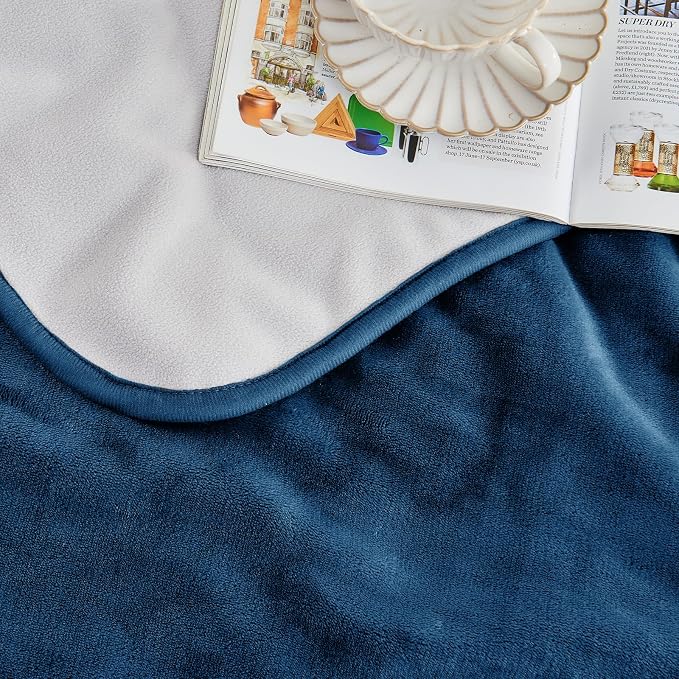 Waterproof Blanket 60"x80" for Adults, Reversible Waterproof Bed Cover for Dogs Cats Pets, Soft Leakproof Blanket for Bed Couch Sofa Furniture Protector, Navy Blue/Light Grey - Image 5