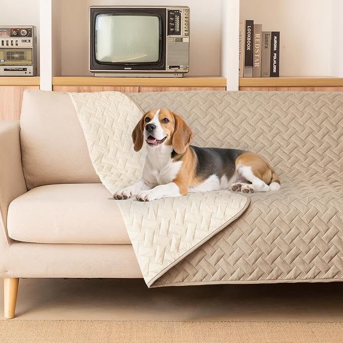 gogobunny 100% Double Sided Waterproof Dog Blanket Soft Bed Pet Cover Reversible Protect Furniture Couch Sofa Car for Puppy Cat Kids (Dark Beige/Light Beige, 82x82 Inch (Pack of 1)) by gogobunny