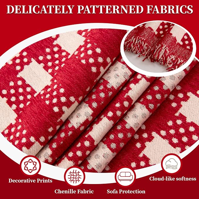 1OO% Waterproof Sectional Couch Covers for Dogs L Shaped Corner Sofa Cover Washable Chenille Sofa Slipcovers Blanket Modern Jacquard Pet Furniture Protector (91"x252", Red Checkered) - Image 7