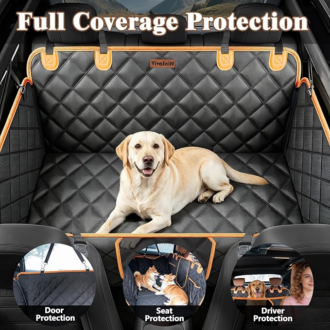 Dog Car Seat Cover for Back Seat – 900D Oxford Heavy Duty Hard Bottom Extender, Waterproof Dog Hammock with Mesh Window, Joint-Friendly Sponge Pad, Supports 600LBS – Fits Sedan/SUV - Image 2