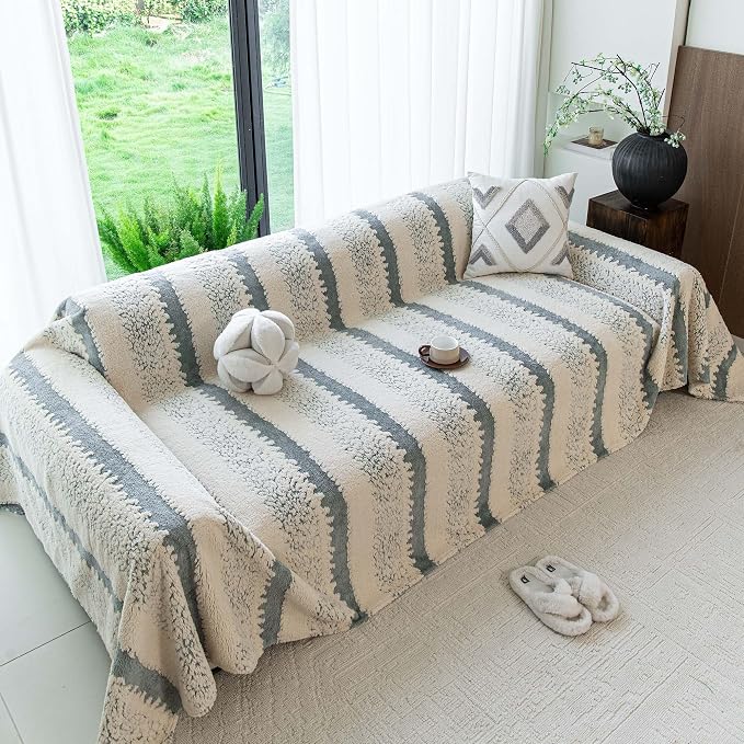 Sherpa Fleece Couch Cover for 3 Cushion Sofa, Gray, 71" x 134" - Pet Proof Sofa Covers Heavy Duty Scratch Resistant Pet Friendly Furniture Cover - Easy Install, Machine Washable - Image 8