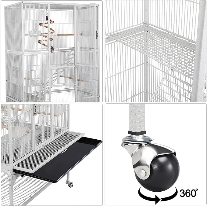 Yaheetech 69'' Extra Large Bird Cage Metal Parrot Cage w/Detachable Stand for Mid-Sized Parrots Cockatiels Conures Parakeets Lovebirds Budgie Finch, White - Image 7