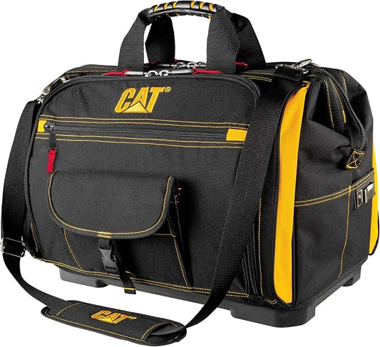 Cat 18-Inch Pro Tool Bag with 56 Pockets, Wide Mouth Opening, Molded Base, Hi-Vis Interior, and Shoulder Strap – Heavy-Duty 1680D Polyester Construction - 240051 by Unknown