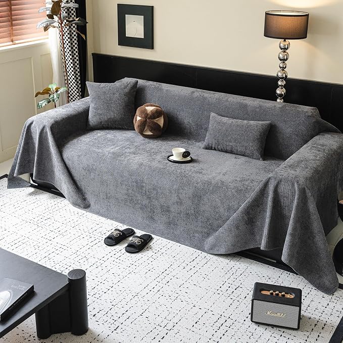 ROOMLIFE Non Slip Waterproof Couch Cover Sofa Covers for 3 Cushion Couch Washable, Furniture Protector Sofa Couch Cover for Dogs, Soft Sofa Slipcover, Couch Throw Blankets (Dark Gray 71''X150'') by ROOMLIFE