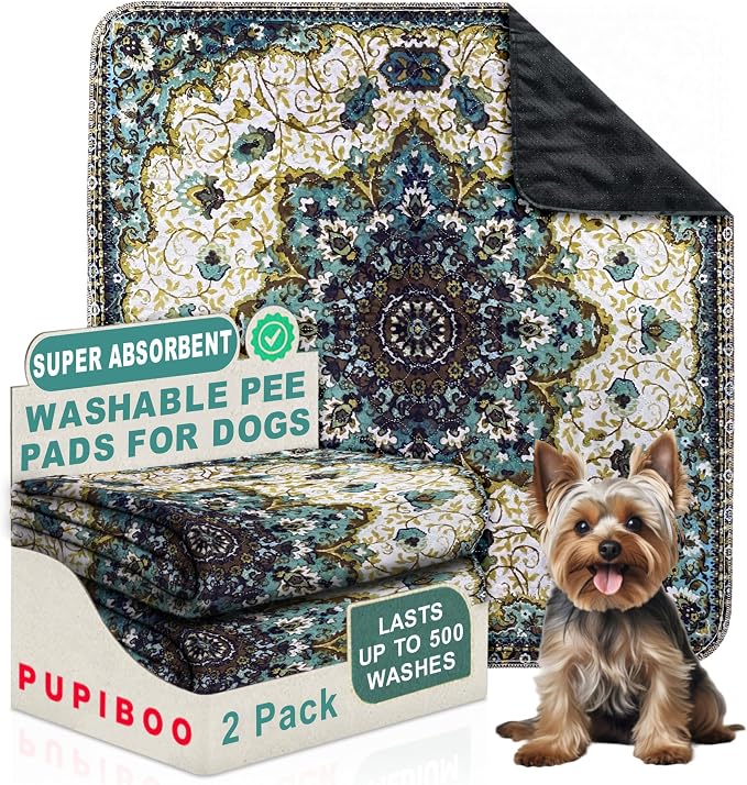 PUPIBOO Washable Pee Pads for Dogs and Cats - 2 Pack- 54x 54 -Super Absorbent Reusable Puppy Training Pads - 100% Waterproof, Leak-Proof & Non-Slip Whelping Pads for Pet Housebreaking by PUPIBOO