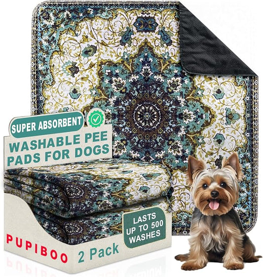 PUPIBOO Washable Pee Pads for Dogs and Cats - 2 Pack- 54x 54 -Super Absorbent Reusable Puppy Training Pads - 100% Waterproof, Leak-Proof & Non-Slip Whelping Pads for Pet Housebreaking by PUPIBOO