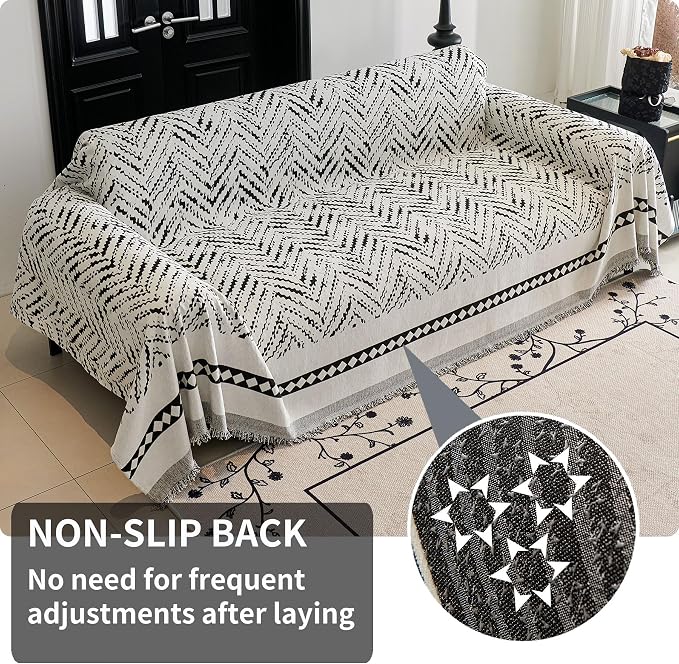 HAOMAIJIA Non Slip Couch Cover Sofa Covers for 3 Cushion Couch Washable sectional Couch Covers for Dogs pet Furniture Protector Couch Cover Blanket for Living Room (MR-Black, 71"x118") - Image 2