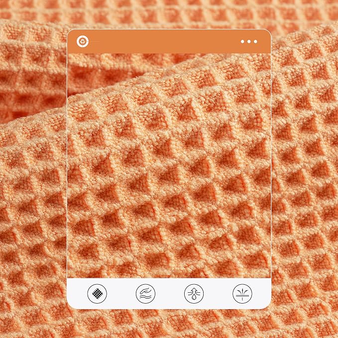 POLYTE 430 GSM Microfiber Quick Dry Lint Free Oversize Bath Towel Set, 6 Piece (Waffle Weave) - Image 4