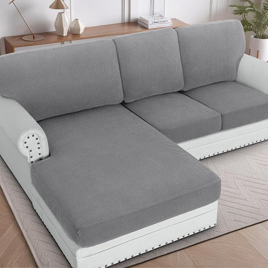H.VERSAILTEX Sectional Couch Covers 3 Pieces Sofa Seat Cushion Covers L Shape Separate Cushion Couch Chaise Cover for Both Left/Right Sectional Couch (Seat Only: 1 Chaise + 2 Sofa, Dove) by HVERSAILTEX