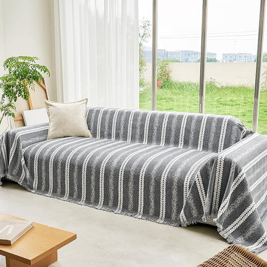 VANJOROY Couch Cover for 2 Cushion,Washable Couch Covers for Dogs Pets, Sofa Slipcovers Sectional Sofa L-Shape, Chenille Couch Cover for Sofa Cover Furniture Protector with Tassel,71"x 102" Grey by CHOOSEVANJOROYENJOYAMORECOMFORTABLEFEELING