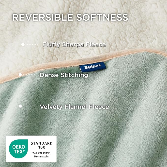 Bedsure Waterproof Blanket for Bed Soft Sherpa Fleece Throw,Queen 90x86 | Plush Cozy Calming Reversible Dog Blankets for Large Senior Dogs,Warm Bed Couch Cover,Pet Furniture Protector,Light Green - Image 3