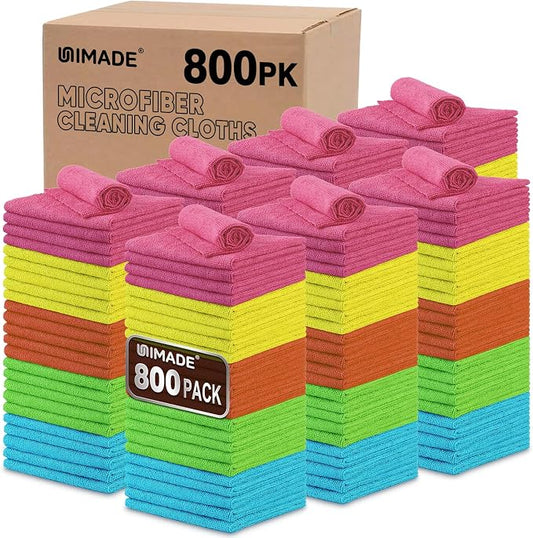 UNIMADE Microfiber Cleaning Cloth, 800PK Commercial Grade Work Rags | Microfiber Towels for Cars Cleaning Rags Bulk Detailing Cloth for Automotive Bar Mechanic Garage, 11.5"x11.5", Multicolor by Unimade