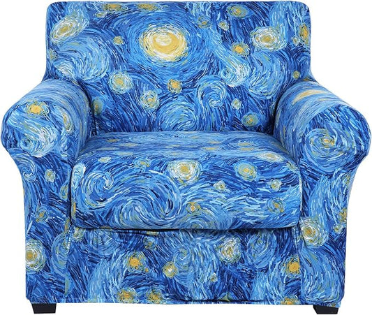 hyha Stretch Couch Covers, Chair/Sofa Covers, Armchair Slipcover for Dogs | Floral Pattern, Printed, 2 Pieces, Separate Couch Cushion Slipcover, Soft Chair Cover with Elastic Bottom for Pets (Armchair) by hyha
