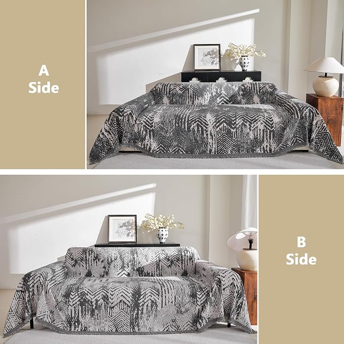 MEETSKY Couch Covers for Sofa, Couch Covers for Dogs, Modern Sofa Slipcover for Sectional Sofa Covers Washable, Chenille Blend Thick Fabric Couch Blanket Cover for Living Room, 71" x 118", Dark Grey - Image 2