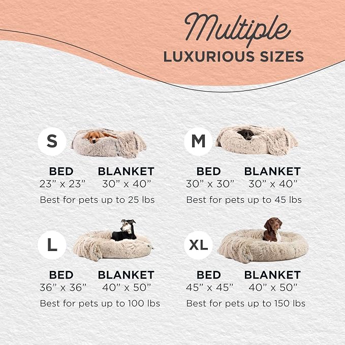 Best Friends by Sheri Bundle Set The Original Calming Shag Donut Cuddler Cat and Dog Bed + Pet Throw Blanket, Taupe, Small, 23x23 - Image 6