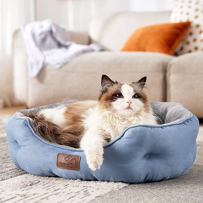 Bedsure Small Dog Bed Washable,Round Cat Beds for Indoor Cats,20in | Frost Blue Soft Plush Pet Bed,Dog Beds for Small Dogs for Puppy and Kittens,Anti-Slip Bottom,Easy to Clean - Image 7